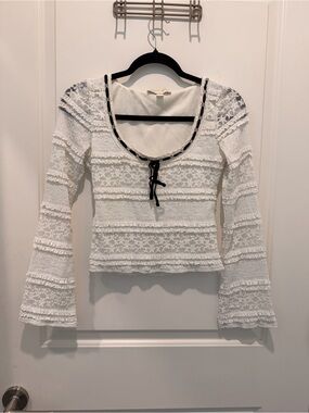 THIRTY/THIRTY L/A White Lace Long Sleeve Top Size S